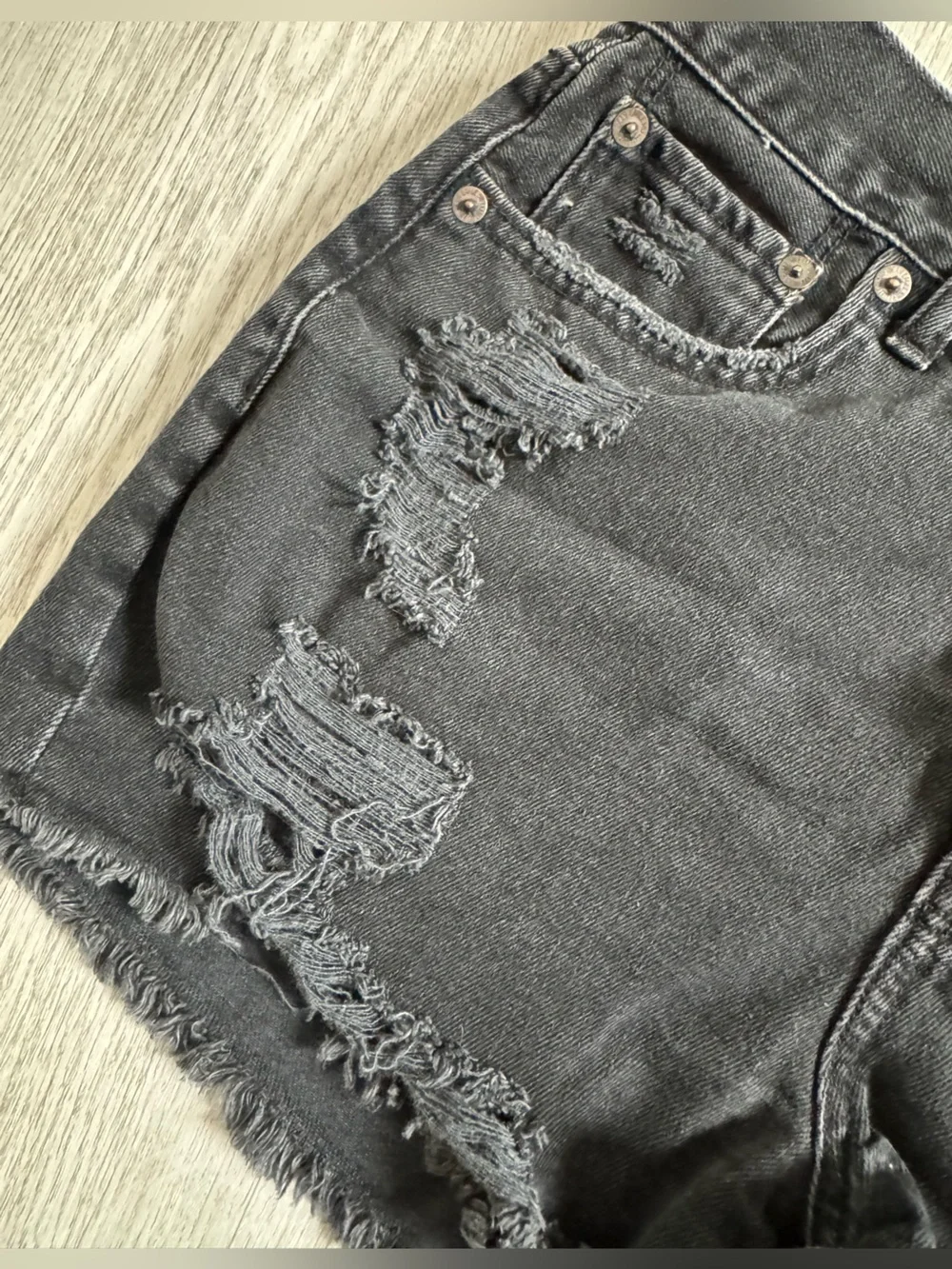 American Eagle Outfitters Black Ripped High-Rise Jean Shorts
